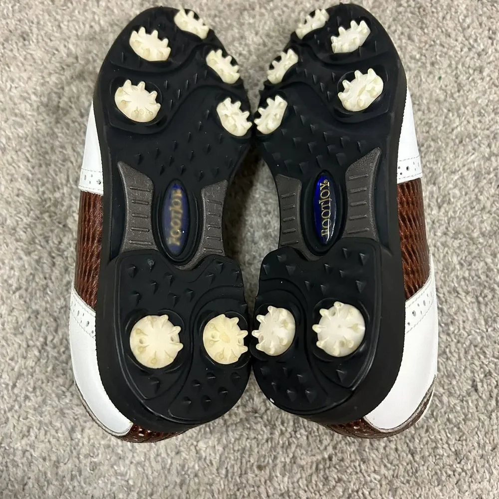 Footjoy Dryjoy Rubber Golf Shoes Womens‎ 5 M White Brown Leather New W Defects